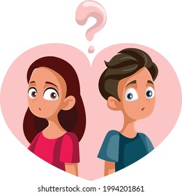 Teenagers Being in Love Having Questions Vector Illustration. Adolescent girlfriend and boyfriend starting a romantic relationship learning about physical attraction and puberty emotional health issue