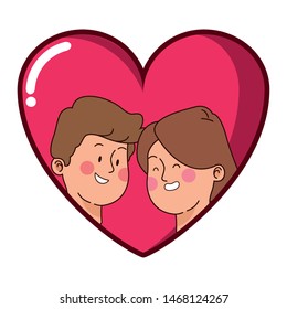 Teenagers boyfriend and girlfriend in love on heart frame cartoon ,vector illustration graphic design.