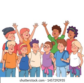 Teenagers boys and girls cartoons on white background vector illustration graphic design