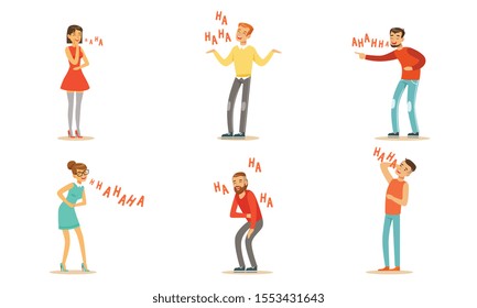 Teenagers boys and girls laugh. Vector illustration.