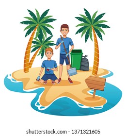 Teenagers cleaning beach