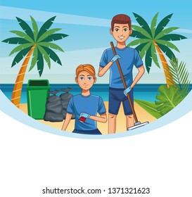Teenagers cleaning beach