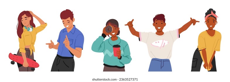 Teenagers Confidently Striking Various Poses, Exuding Self-expression And Youthful Energy Through Their Body Language And Facial Expressions. Teen Characters Posing. Cartoon People Vector Illustration