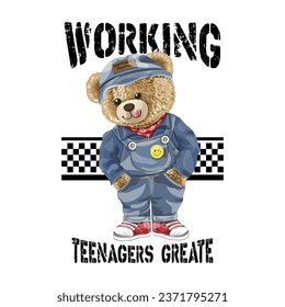 teenagers create cute bear, Graphic design print t-shirts fashion, illustration, vector, posters, cards, stickers, mug