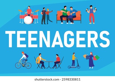 Teenagers Engaged in Various Activities – Youth Lifestyle 2d flat vector illustrations
