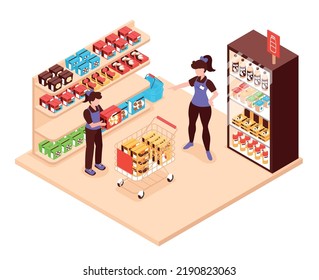 Teenagers First Job Concept With Young Lady Working In Grocery Store Vector Illustration