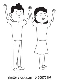 Teenagers friends boy and girl with casual clothes smiling and greeting cartoons ,vector illustration graphic design.