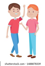 Teenagers friends boy and girl with casual clothes smiling and greeting cartoons ,vector illustration graphic design.