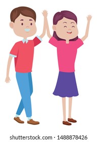 Teenagers friends boy and girl with casual clothes smiling and greeting cartoons ,vector illustration graphic design.