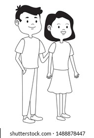 Teenagers friends boy and girl with casual clothes smiling and greeting cartoons ,vector illustration graphic design.