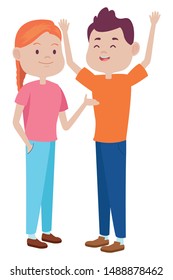 Teenagers friends boy and girl with casual clothes smiling and greeting cartoons ,vector illustration graphic design.