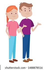 Teenagers friends boy and girl with casual clothes smiling and greeting cartoons ,vector illustration graphic design.
