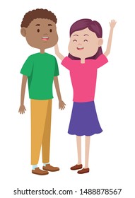 Teenagers friends boy and girl with casual clothes smiling and greeting cartoons ,vector illustration graphic design.