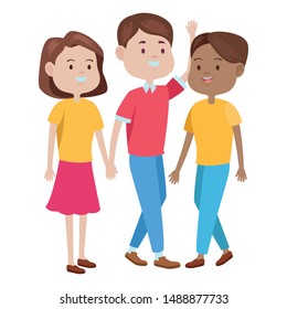 Teenagers friends with casual clothes smiling and greeting cartoons ,vector illustration graphic design.