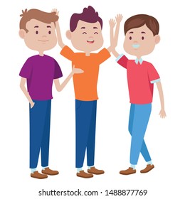 Teenagers friends with casual clothes smiling and greeting cartoons ,vector illustration graphic design.