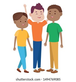 Teenagers friends with casual clothes smiling and greeting cartoons ,vector illustration graphic design.