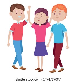 Teenagers friends with casual clothes smiling and greeting cartoons ,vector illustration graphic design.