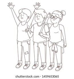 Teenagers friends smiling and greeting with cool clothes and accesories vector illustration graphic design
