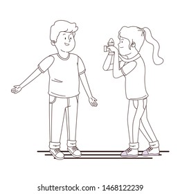 teenagers friends taking photos with camera isolated,vector illustration graphic design.