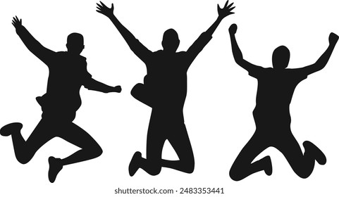 teenagers jump together silhouette set