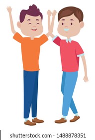 Teenagers male friends greeting and smiling with casual clothes cartoons ,vector illustration graphic design.