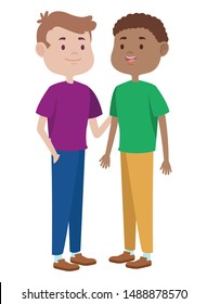 Teenagers male two friends greeting and smiling with casual clothes cartoons ,vector illustration graphic design.