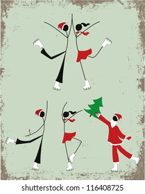 Teenagers on a skating ring, on a grunge background