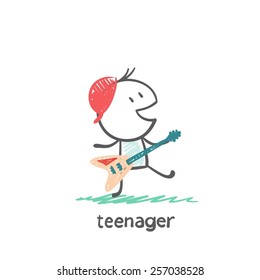 Teenagers playing musical instruments illustration
