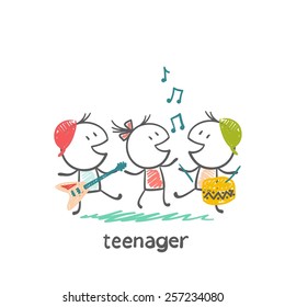 Teenagers playing musical instruments illustration
