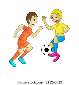 Teenagers playing soccer