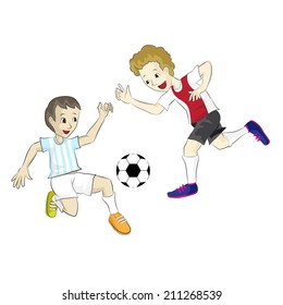 Teenagers playing soccer