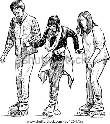 teenagers rollerblading