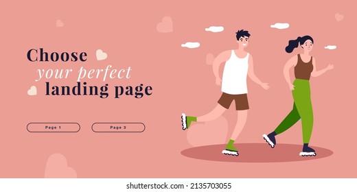 Teenagers skaters roller skating in park together. Girl and boy rollerblading flat vector illustration. Extreme city sport, healthy lifestyle concept for banner, website design or landing web page