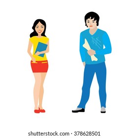 Teenagers, students. Girl, boy, man, woman. Human resources, personnel selection interviewing recruitment. Training strategy.Office workers.  Flat icons, abstract isolated vector illustration