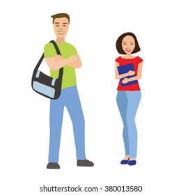 Teenagers, students. Girl, boy, man, woman. Human resources, personnel selection interviewing recruitment. Training strategy.Office workers.  Flat icons, abstract isolated vector illustration