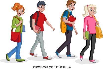 Teenagers Students Walking Cartoon Young People Stock Vector (Royalty ...