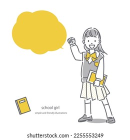 teengirl in school uniform, friendly illustration