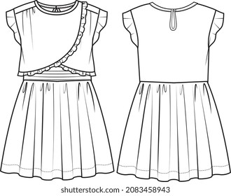 TEENS AND GIRLS WEAR WOVEN DRESS VECTOR SKETCH