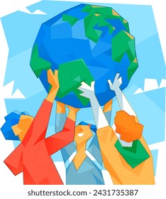 Teens holding up planet Earth