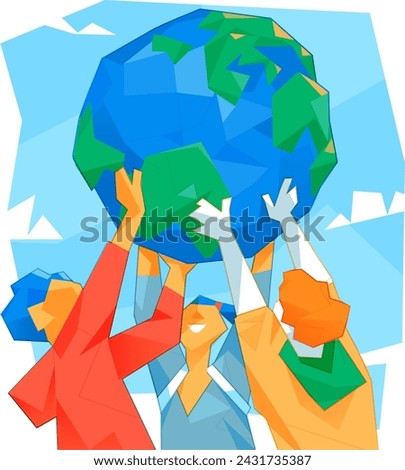 Teens holding up planet Earth