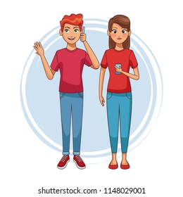Teens with smartphones cartoons