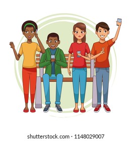 Teens with smartphones cartoons