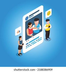 Teens with Social media addiction isometric 3d vector illustration concept for banner, website, illustration, landing page, flyer, etc.
