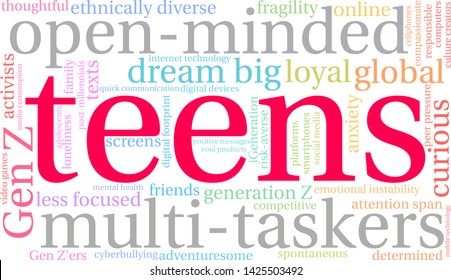 Teens word cloud on a white background. 