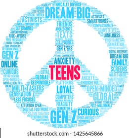 Teens word cloud on a white background. 