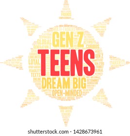Teens word cloud on a white background. 