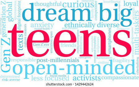 Teens word cloud on a white background. 