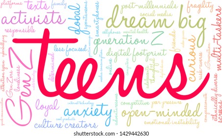 Teens word cloud on a white background. 