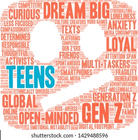 Teens word cloud on a white background. 