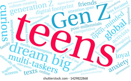 Teens word cloud on a white background. 